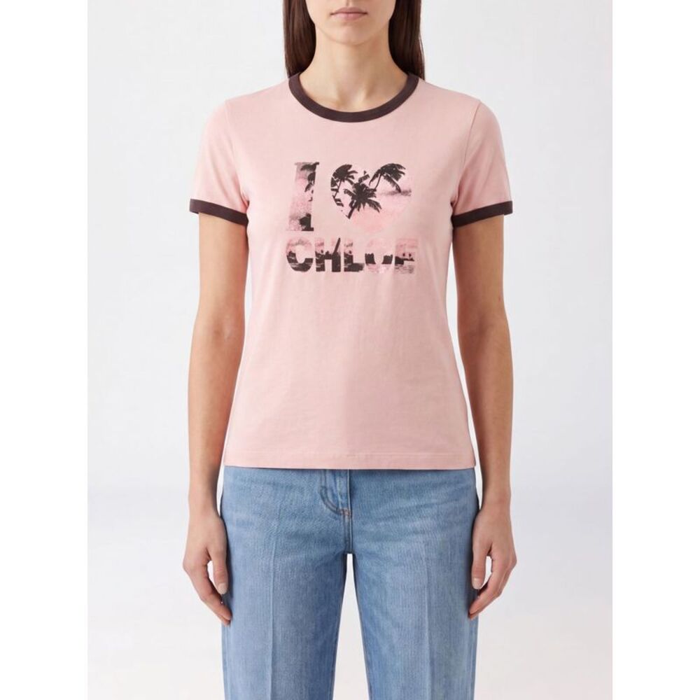 Chloe Women Slim Fit Floral Print Cotton T-Shirt Chloe With Contrast Logo